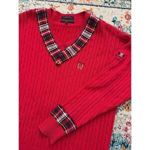 Vtg Tommy Hilfiger Golf Red Cableknit‎ V-neck Sweater Size M Hurstbourne CC